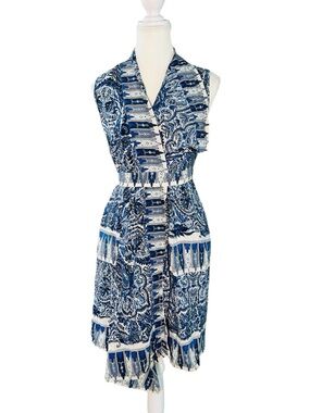 BCBG Max Azria 100% Silk Blue Paisley Wrap Dress XS Boho Luxe